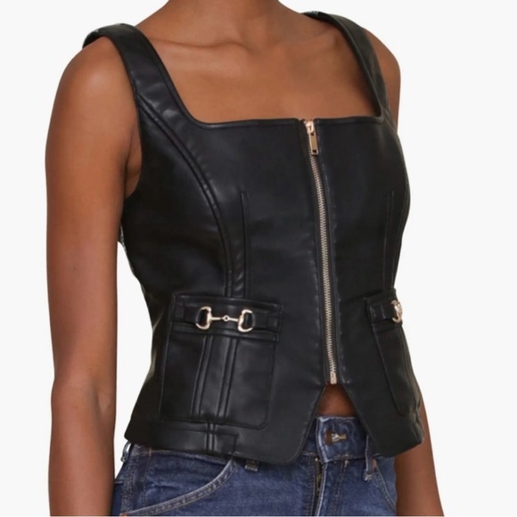7‎ FOR ALL MANKIND Faux Leather Houndstooth Vest Waistcoat - Picture 1 of 5